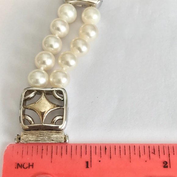 Vintage Sterling Silver White Pearl Bracelet Ross & Simons Estate Double Strand - Picture 13 of 16